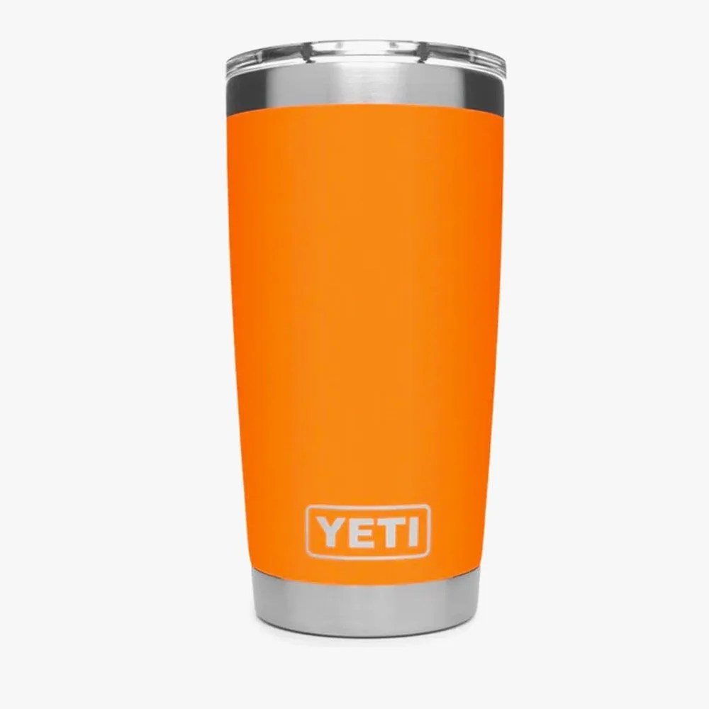 an orange yeti travel mug