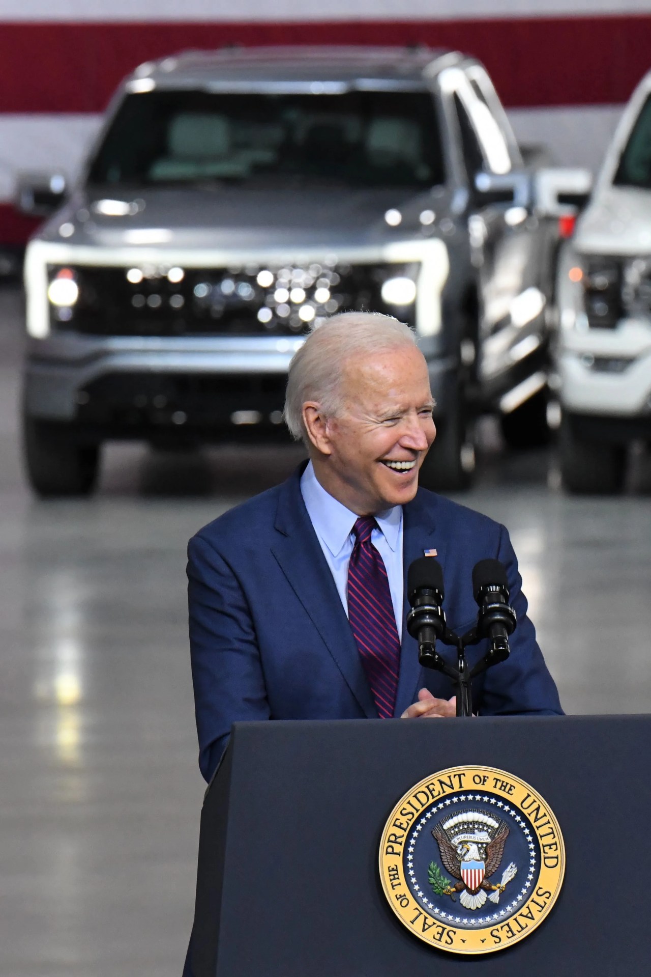 dearborn, mi may 18, 2021    president joe biden spoke today at the rouge electric vehicle center in dearborn, mich, manufacturing home of the all new, all electric ford f 150 lightning that goes on sale in mid 2022 the f 150 lightning will be officially revealed wednesday, may 19, 2021, at 930 pm edt photo by sam varnhagen