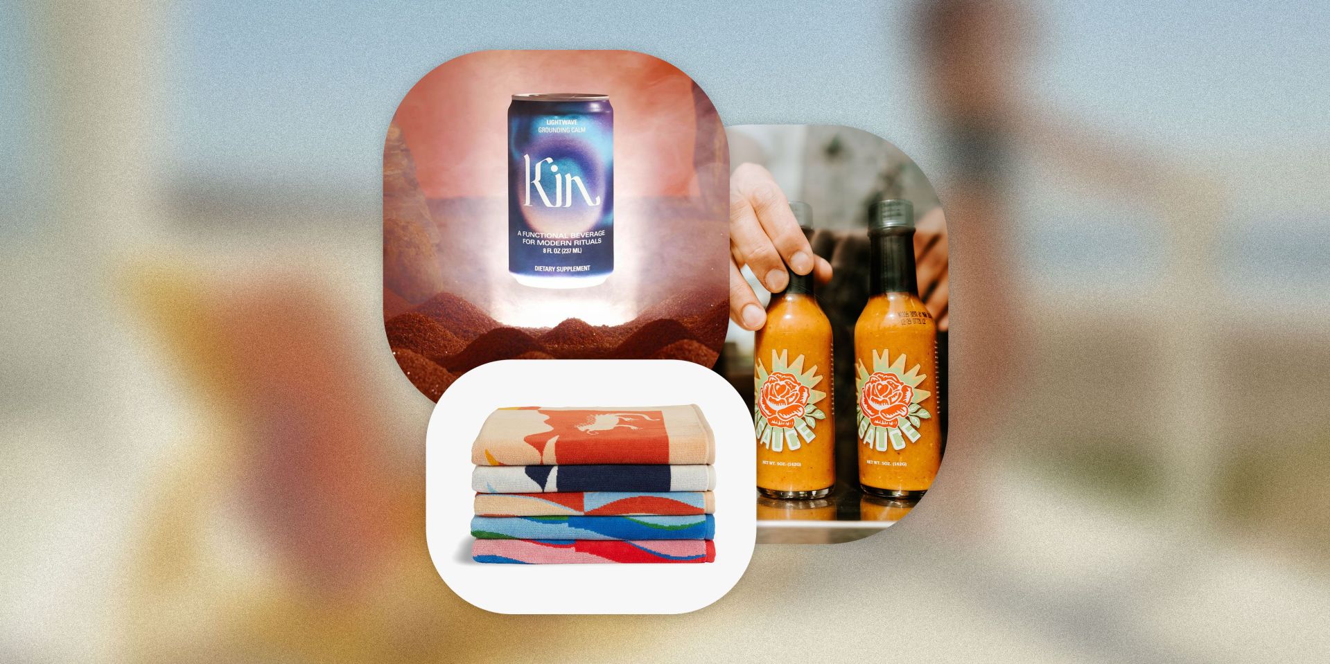 jah mama hot sauce, kin euphorics lightwave and brooklinen beach towels