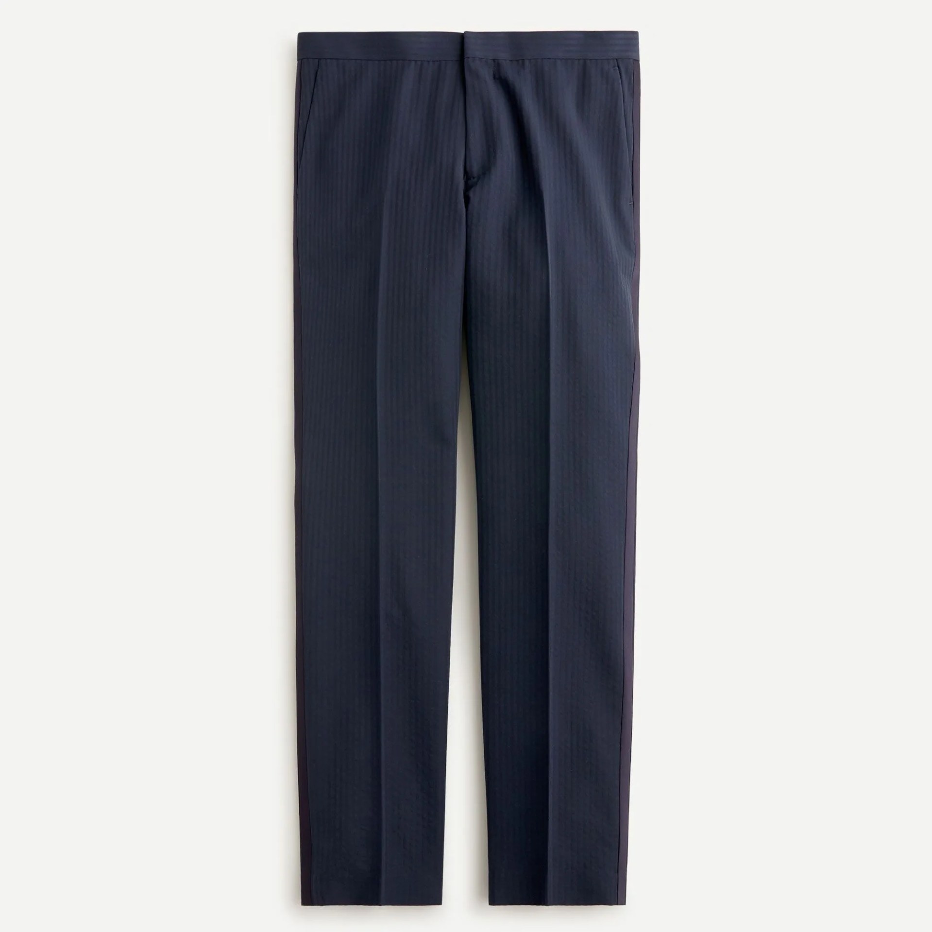 Ludlow Slim-fit tuxedo pant in Italian wool-cotton seersucker