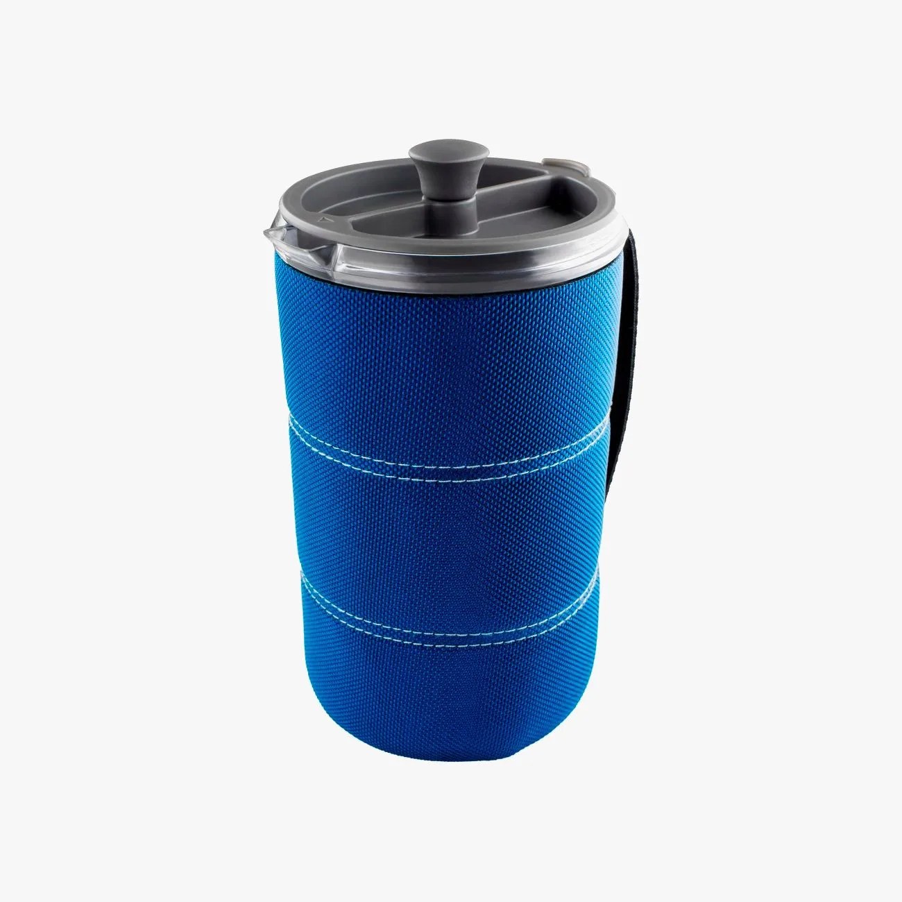 a blue french press