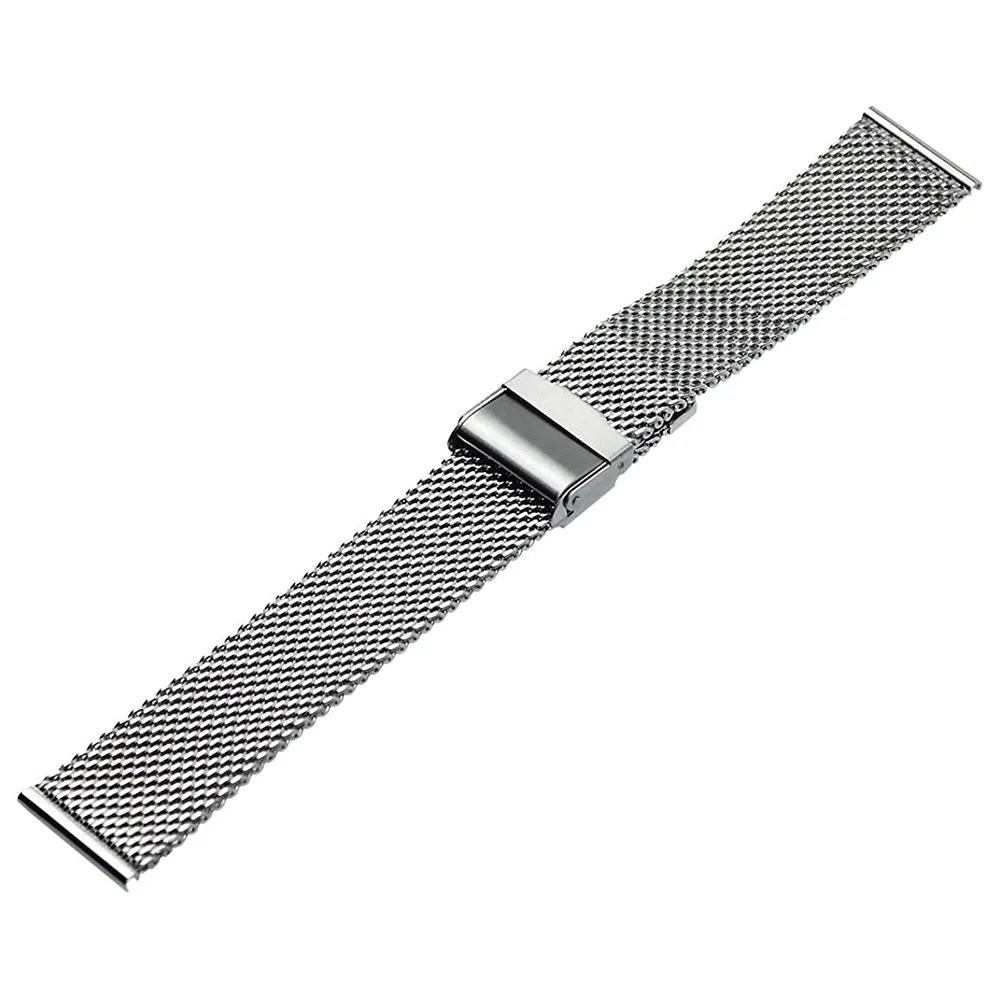 RECHERE Mesh Stainless Steel Bracelet Wrist Watch Band Strap Interlock Safety Clasp Silver