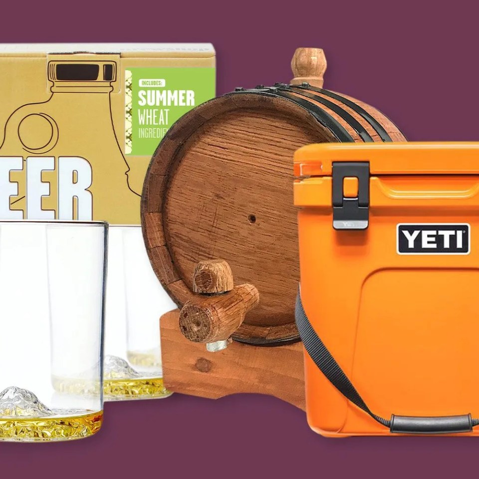 beer making kits, glass, mini barrel, yeti cooler