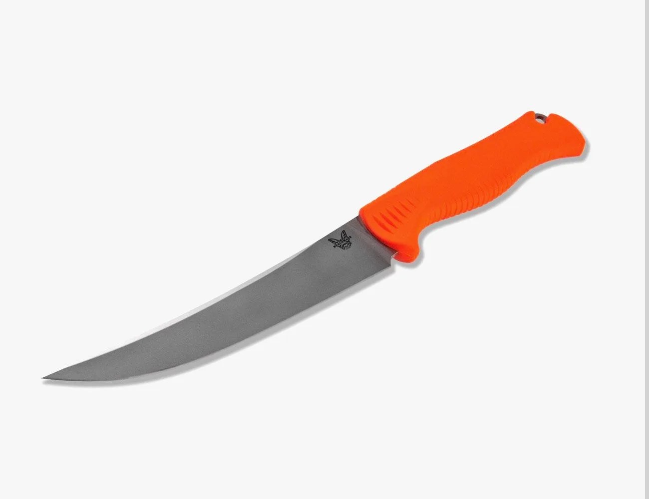 a knife with an orange handle