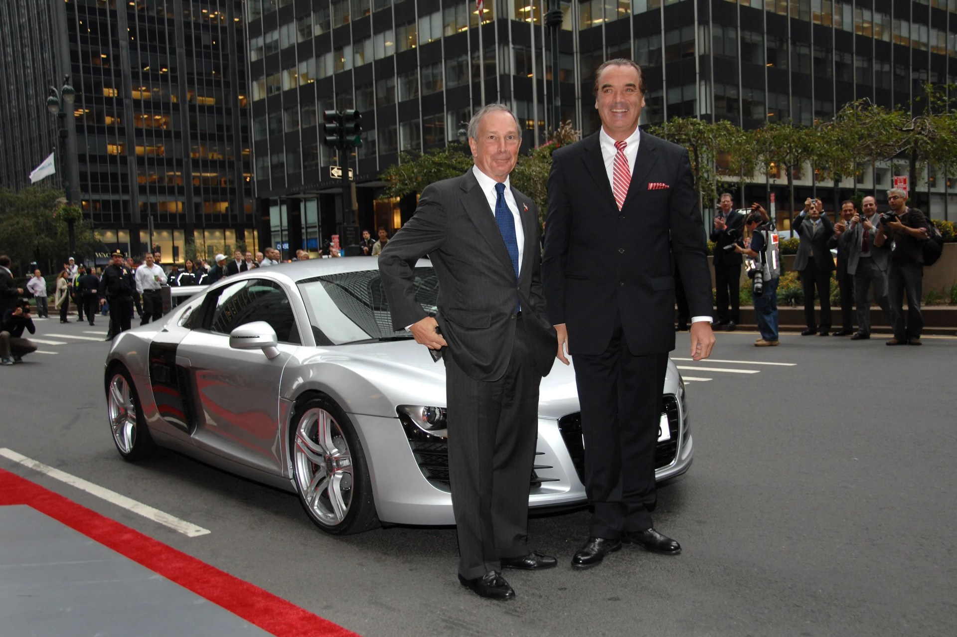 audi celebrates the north american debut of their new r8 sports car and the grand opening of the new york city audi forum