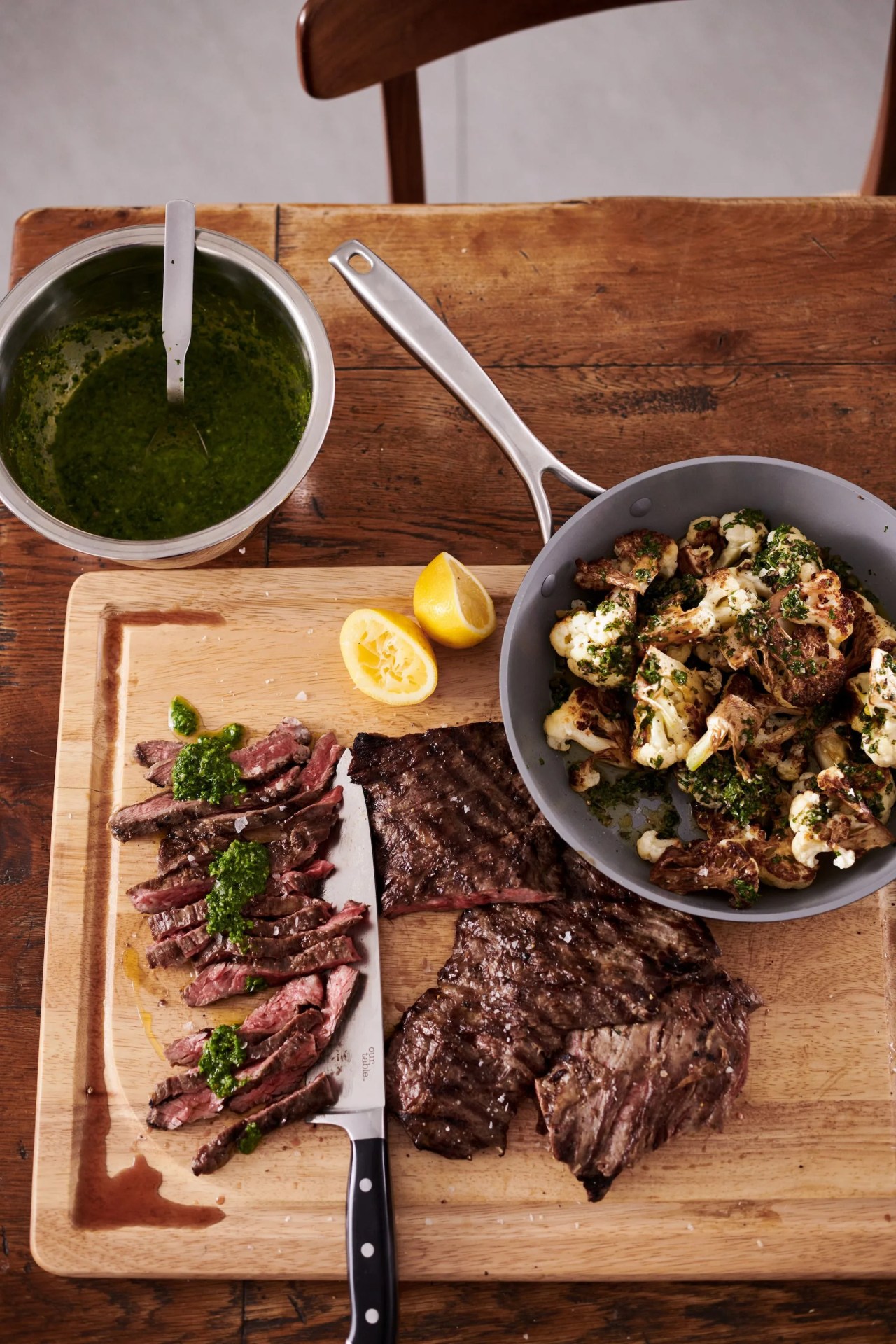 cut steak on a cutting board