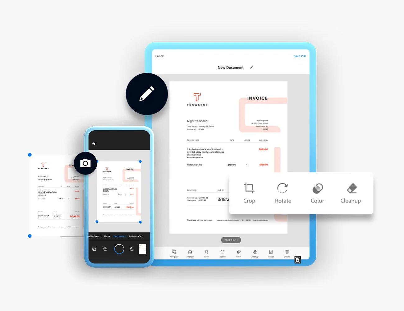adobe scan app on phone and tablet
