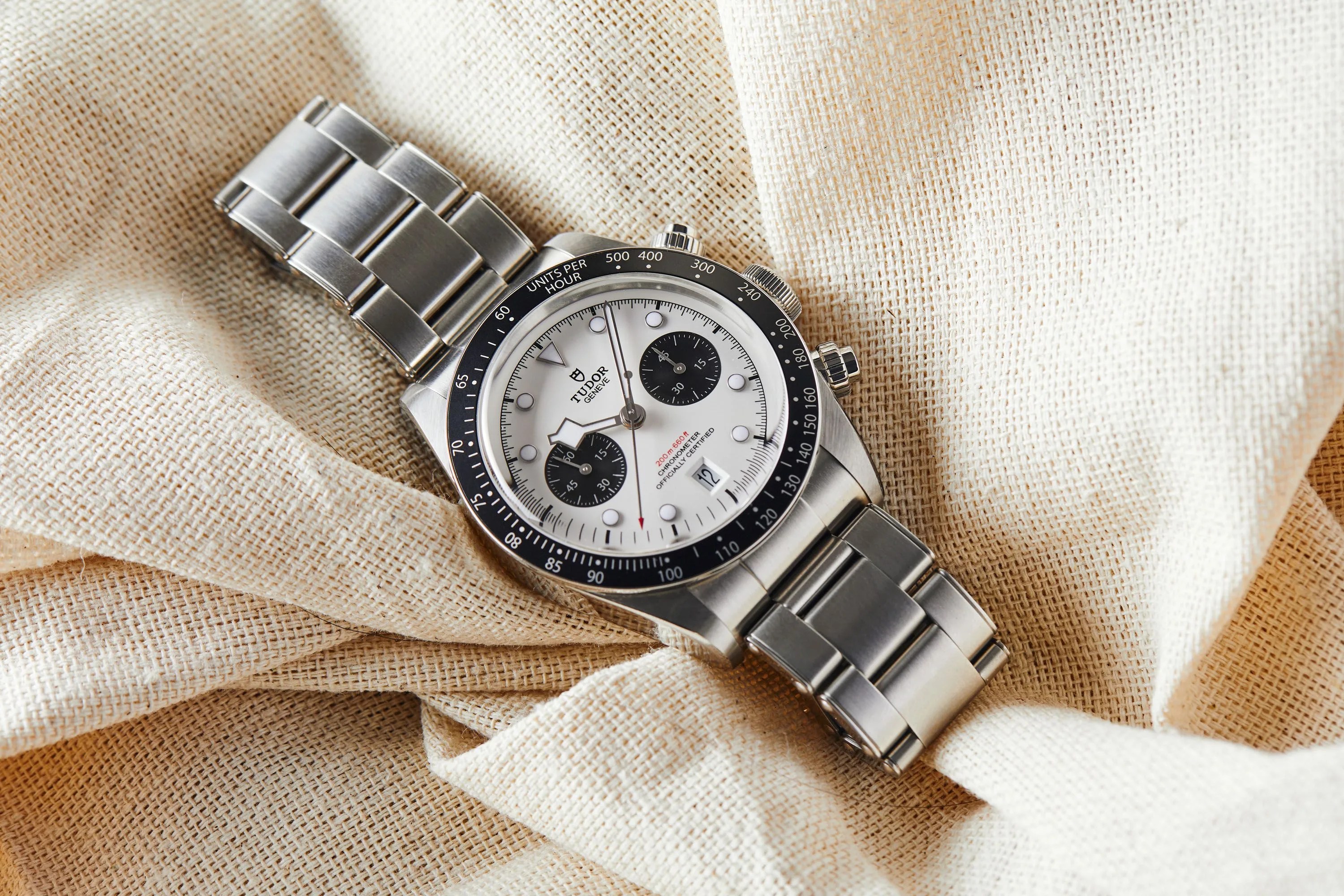 tudor watch on linen