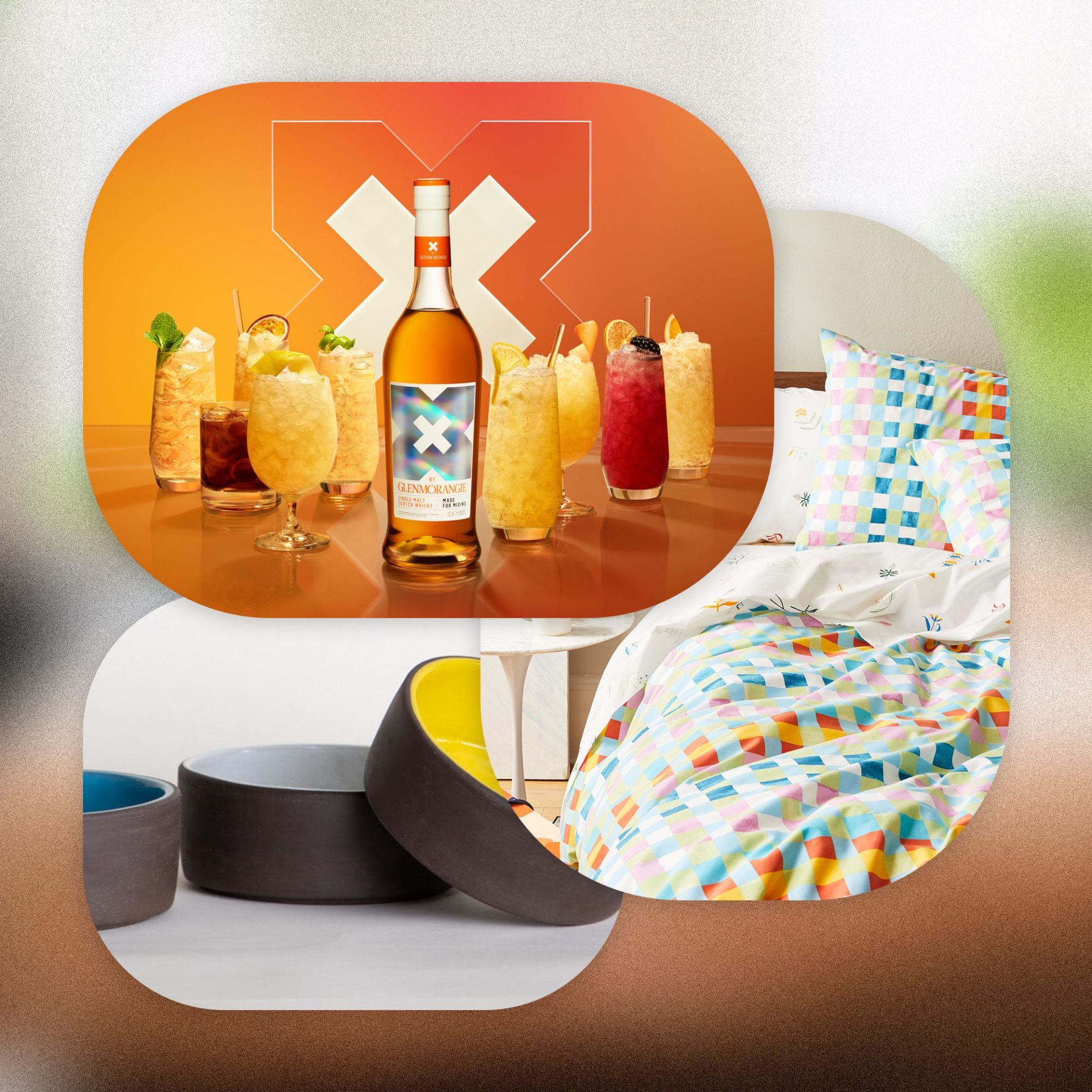 x by glenmorangie, jono pandolfi pet bowls, and brooklinen