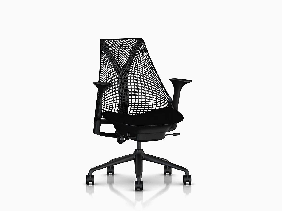 a black office chair on a gray background