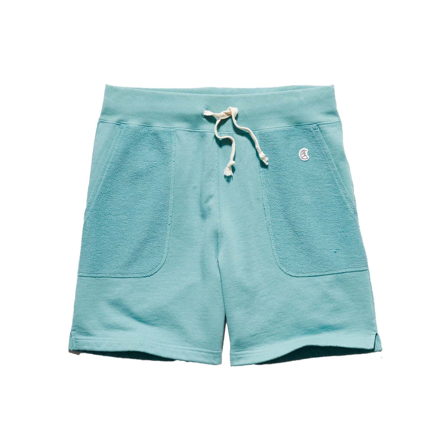 reverse french terry warm up short up short in antique aqua
