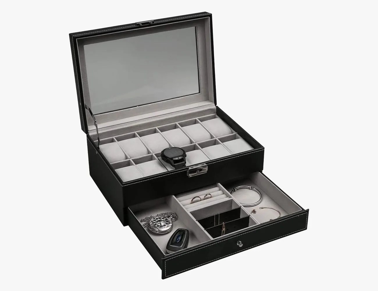Ogrmar 12 Slot Lockable Watch Box