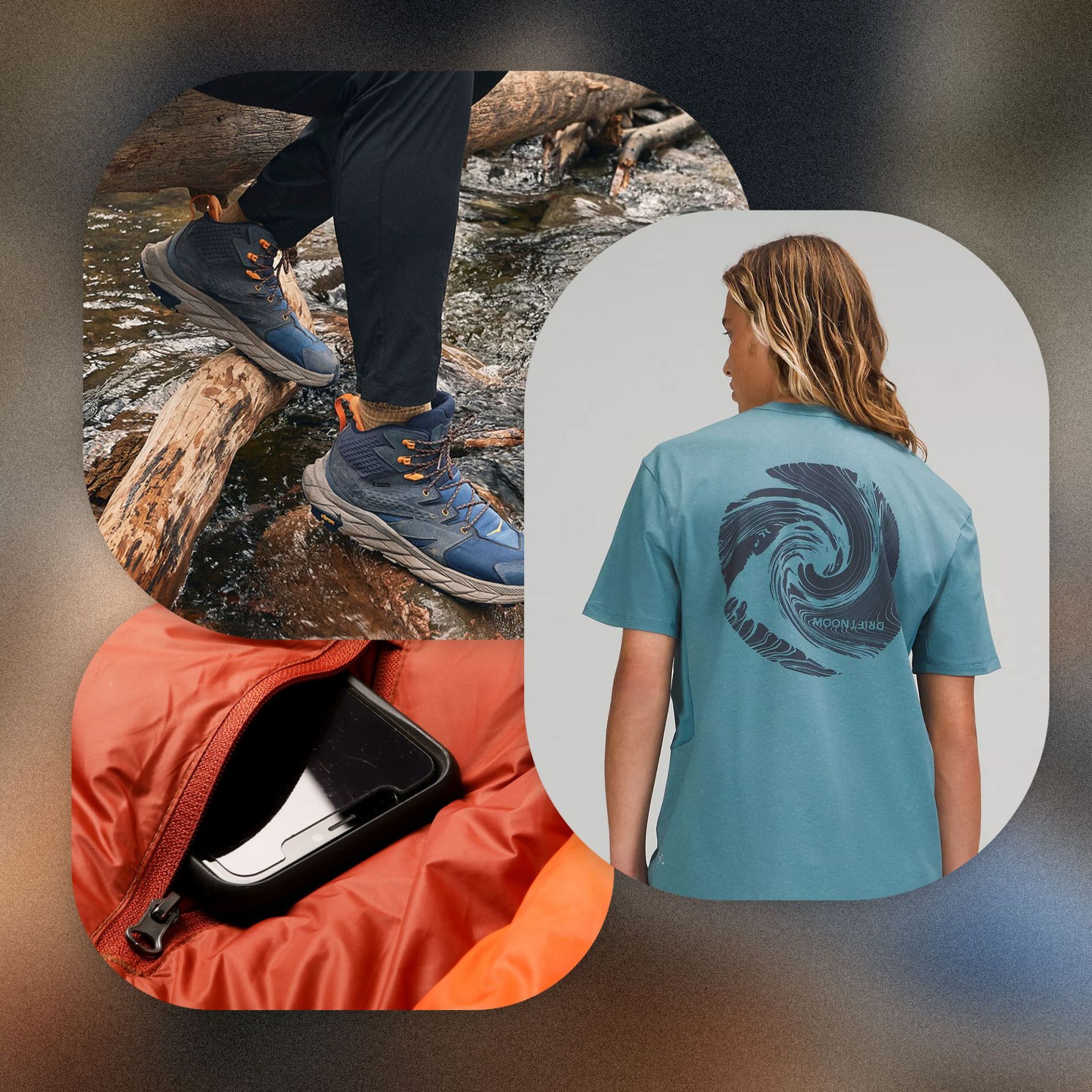 outdoor gear july shoes, shirt, and sleeping bag