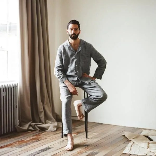 piglet gray linen pajama trouser set