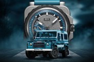 the rnr arkonik watch with a land rover in front