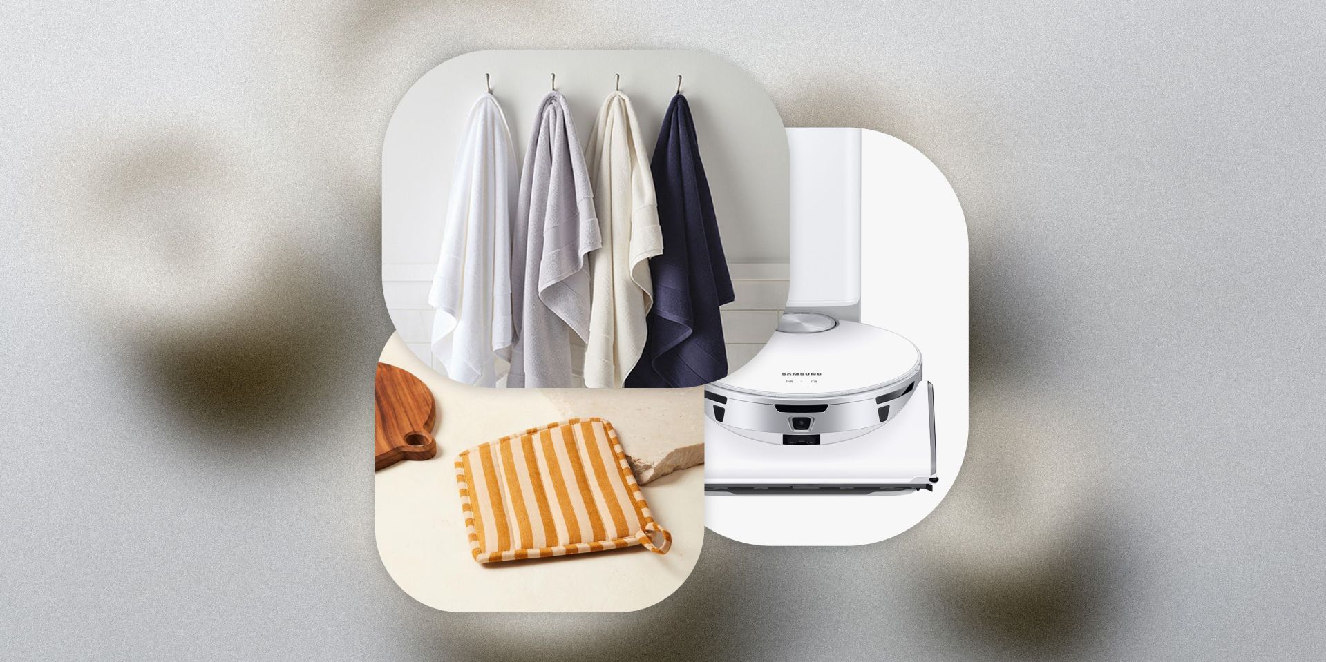 towels, vacuum, placemats