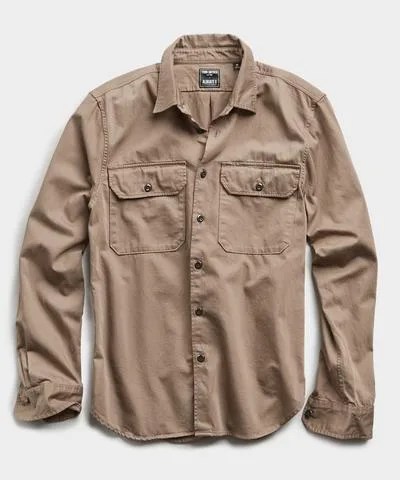 italian two pocket utility long sleeve shirt in mushroom