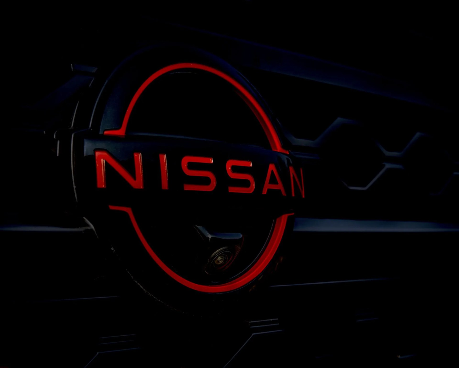 nissan frontier glowing red logo electric compact pickup truck