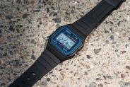 a casio watch on a stone surface