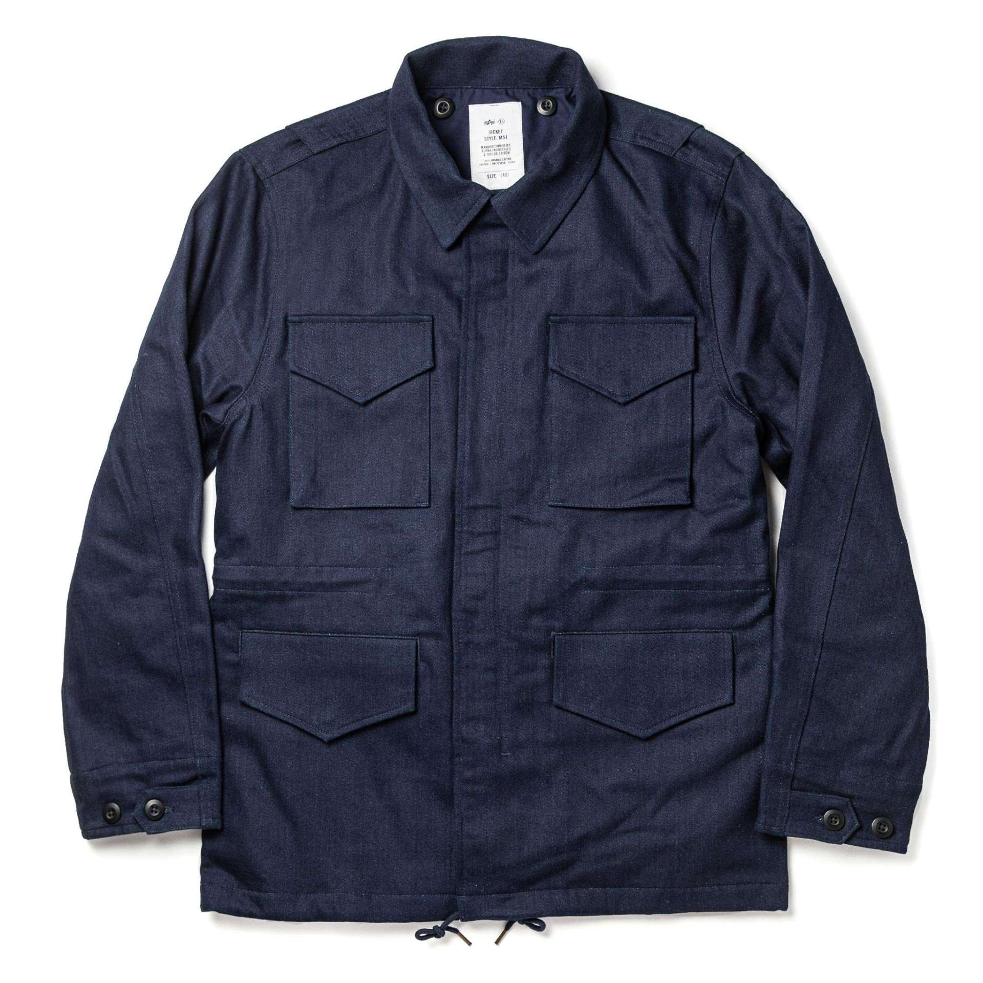 The TS x Alpha Industries M-51 in Indigo Reverse Sateen