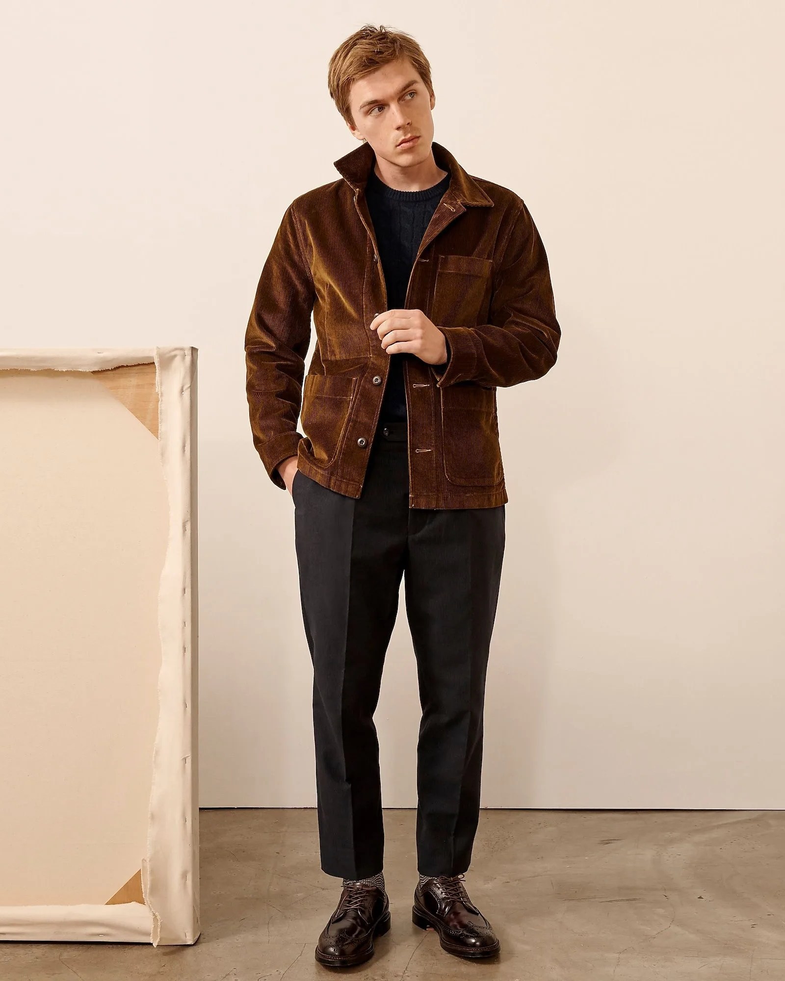 man wearing jcrew chore coat