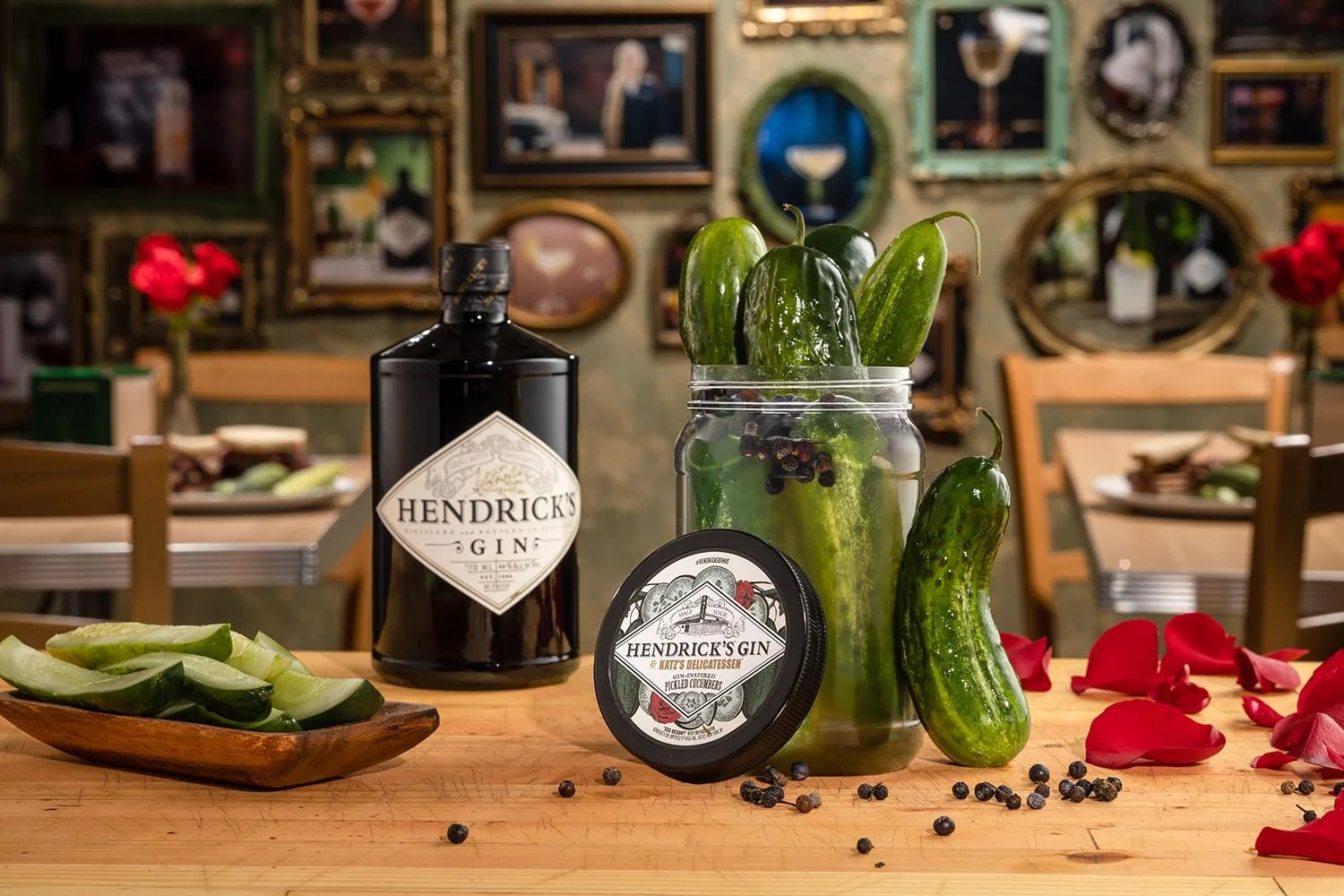 hendrick’s gin and katz’s delicatessen gin inspired pickles