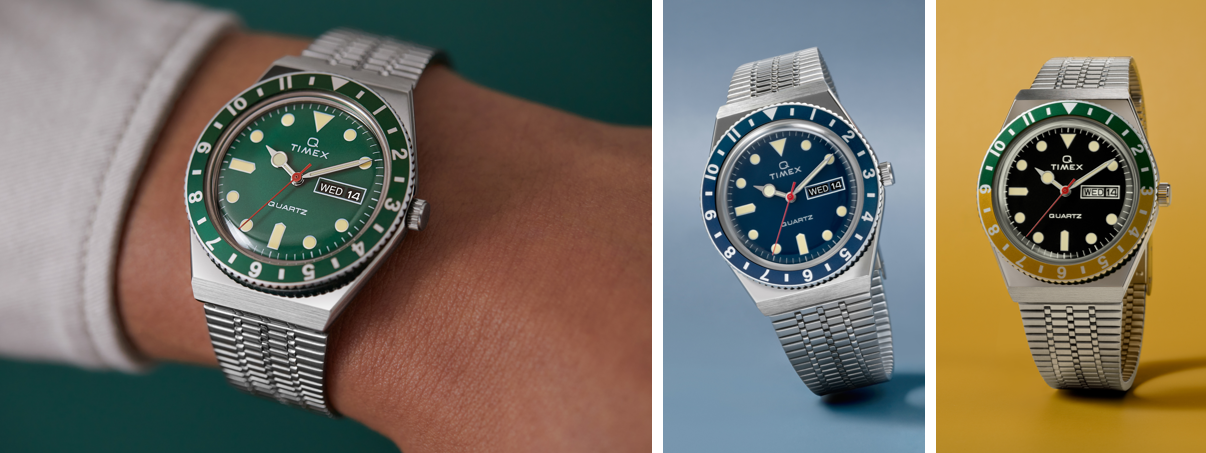 q timex green dial blue dial