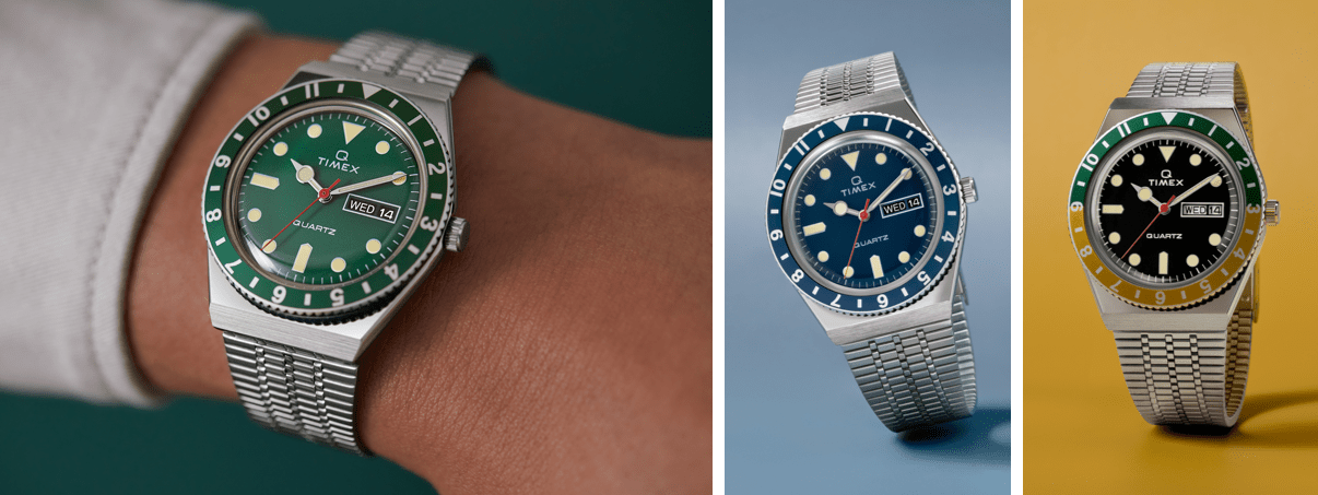 q timex green dial blue dial