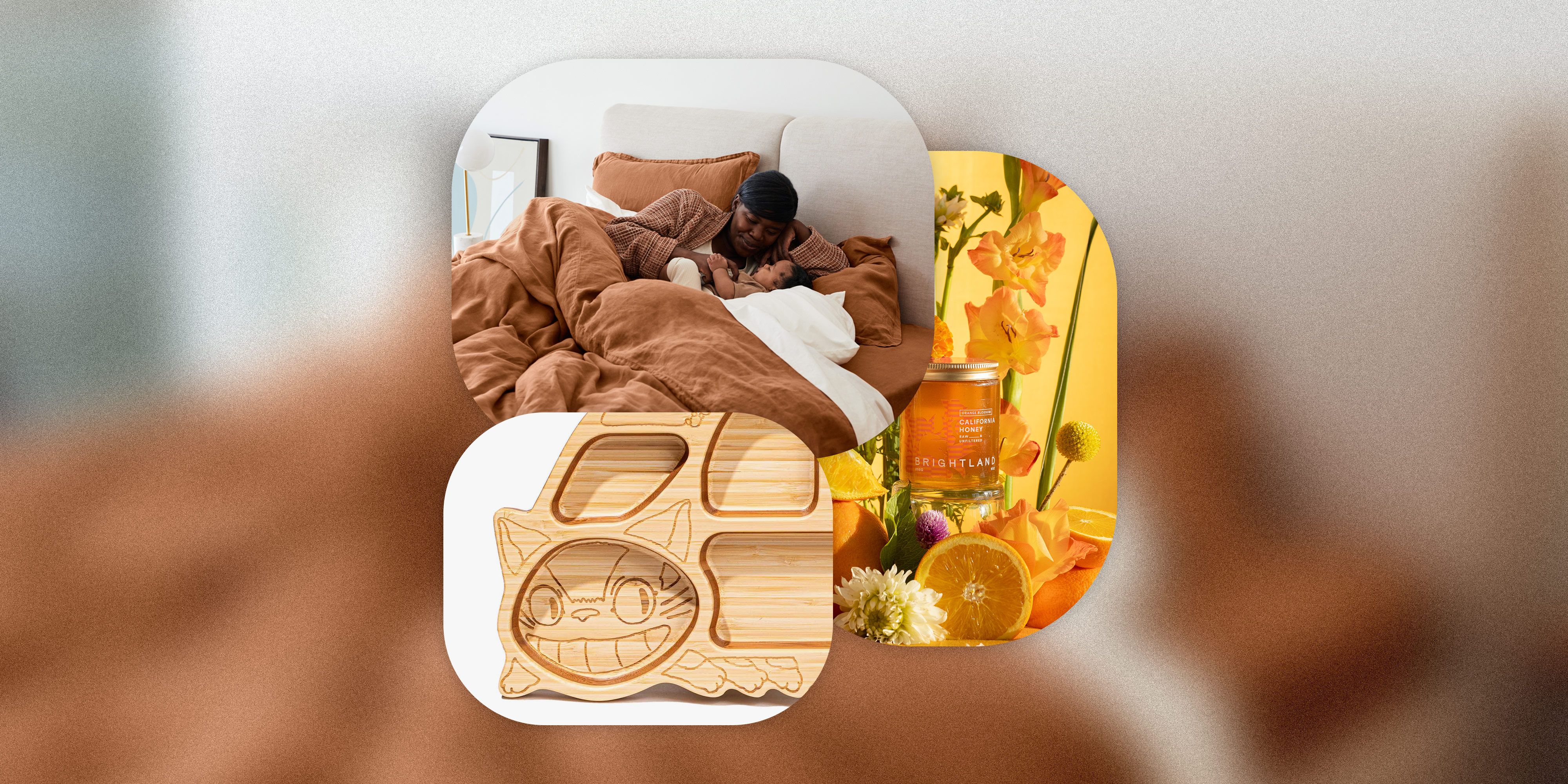window shopping parachute bedframe, bokksu plate, and brightland honey