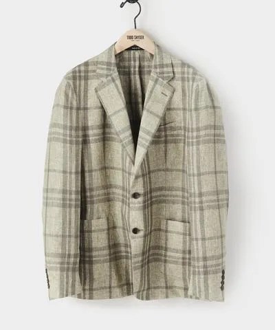 Italian Linen Sportcoat in Green Glenplaid
