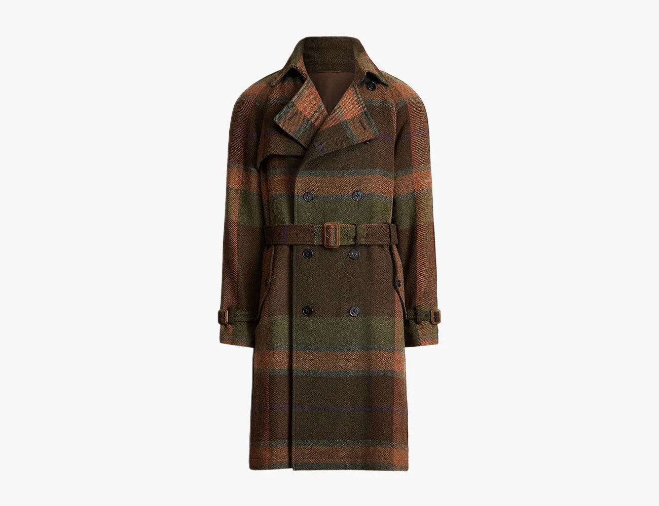 Plaid Wool Trench Coat