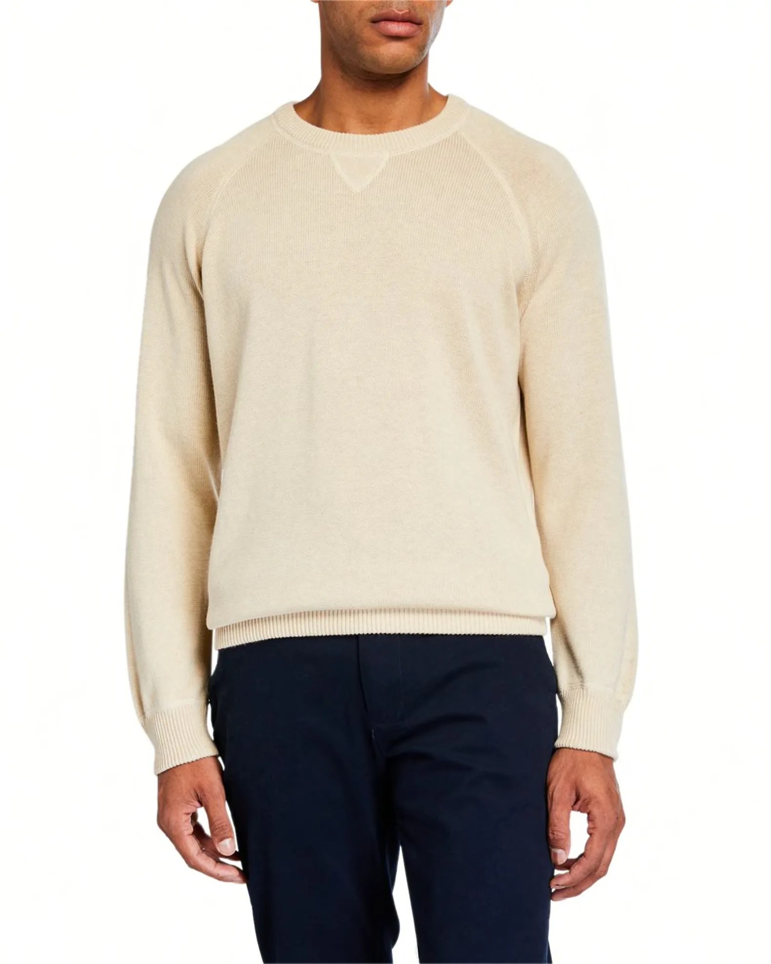 Ghiaia Men's Solid Cotton Raglan-Sleeve Sweater