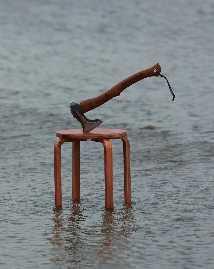 hatchet in chair