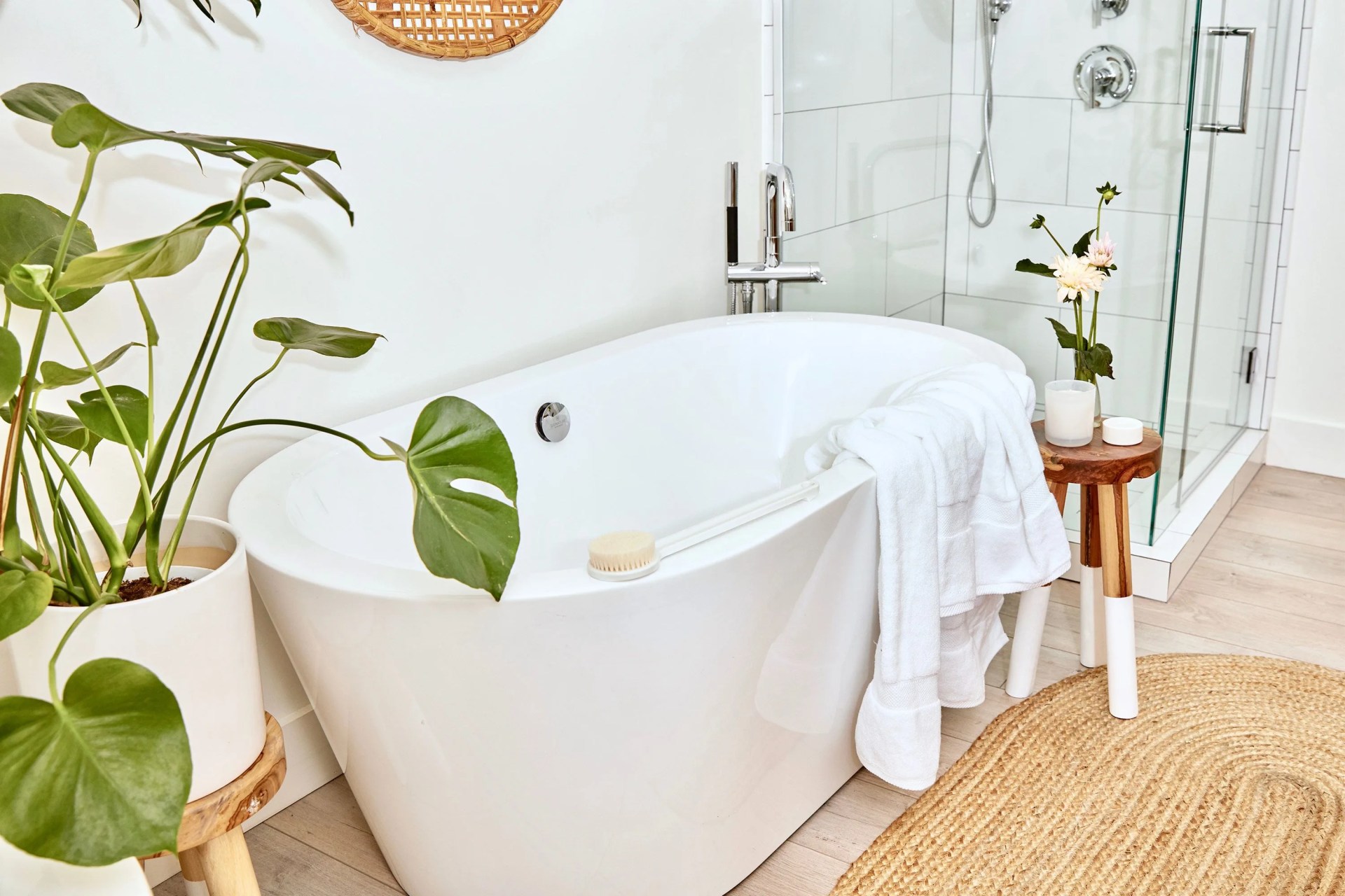 authenticity50 towel hanging on bathtub