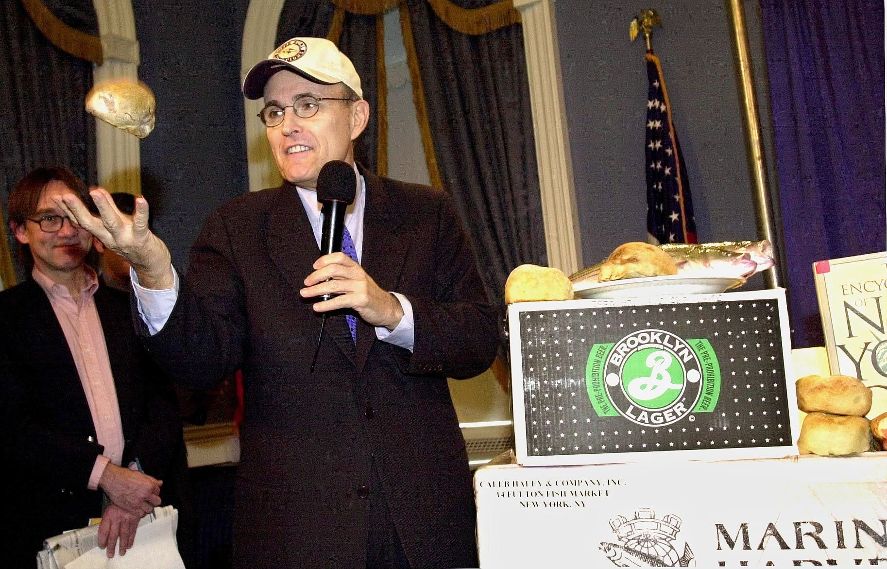 new york mayor rudolph giuliani wears a baltimore