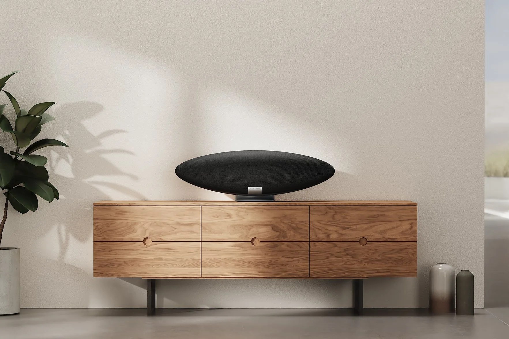 speaker sitting on shelf