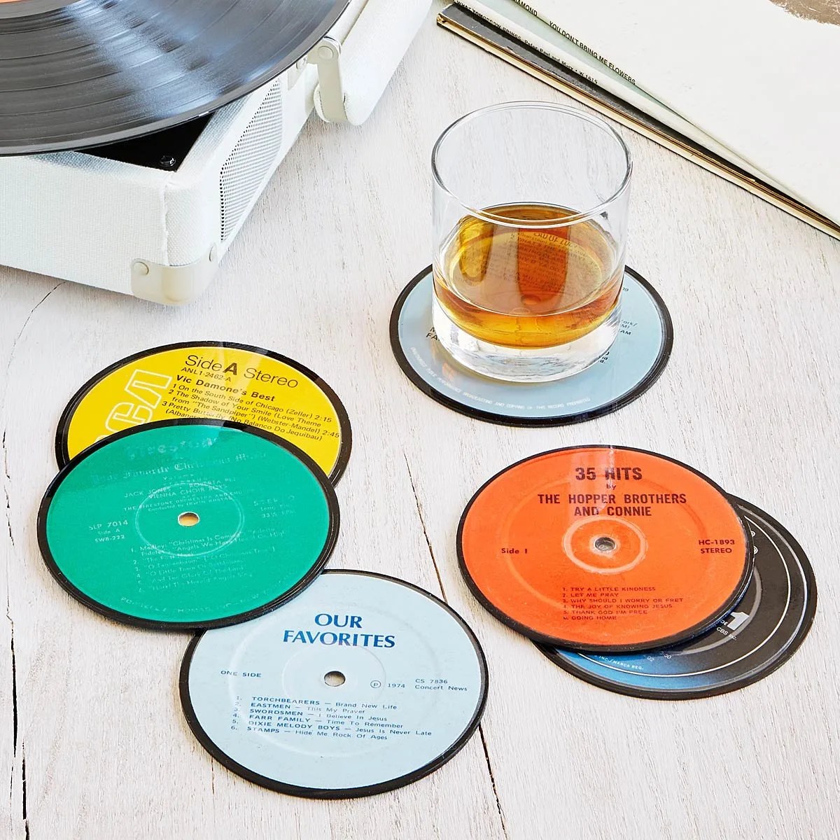 upcycled record coasters