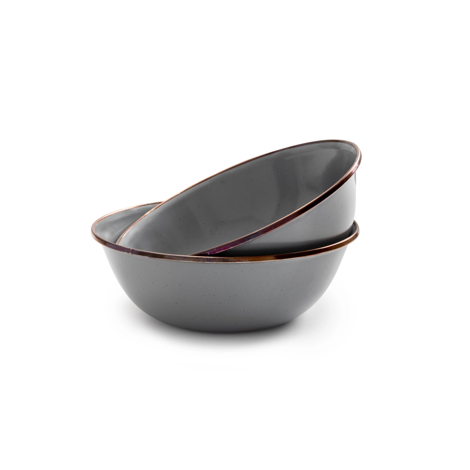 two gray enamel bowls