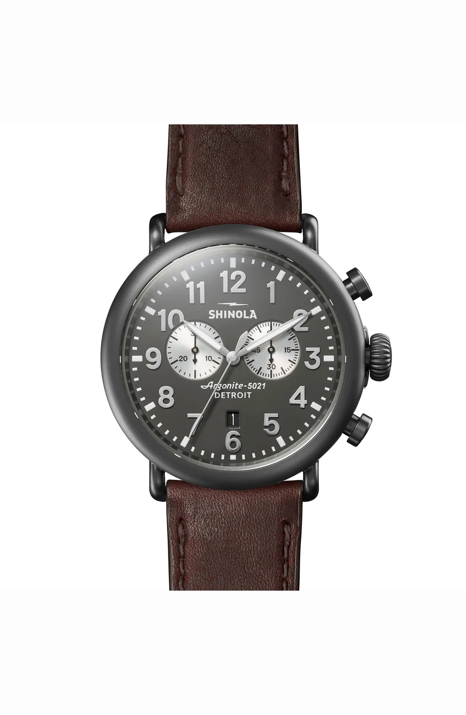 Men's Runwell Chronograph Leather Strap Watch, 43mm