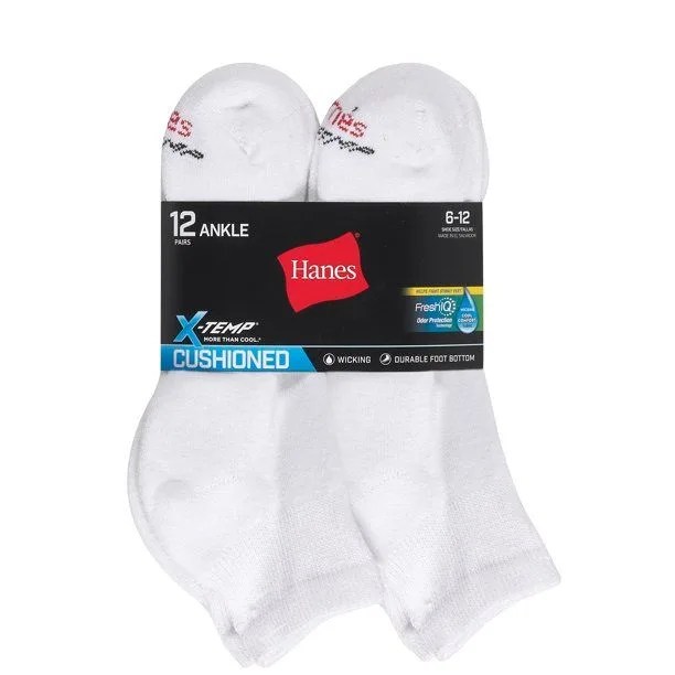 Hanes X-Temp Men's Active Cool Ankle Socks, 12 Pack