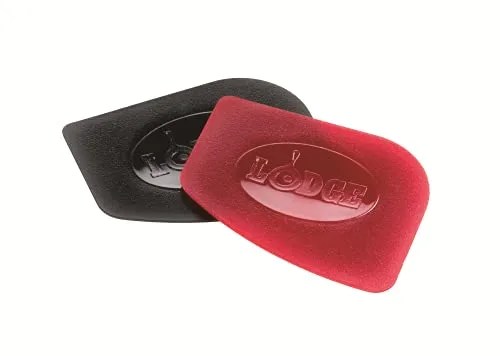 lodge pan scrapers handheld polycarbonate cast iron pan cleaners 2 pack redblack