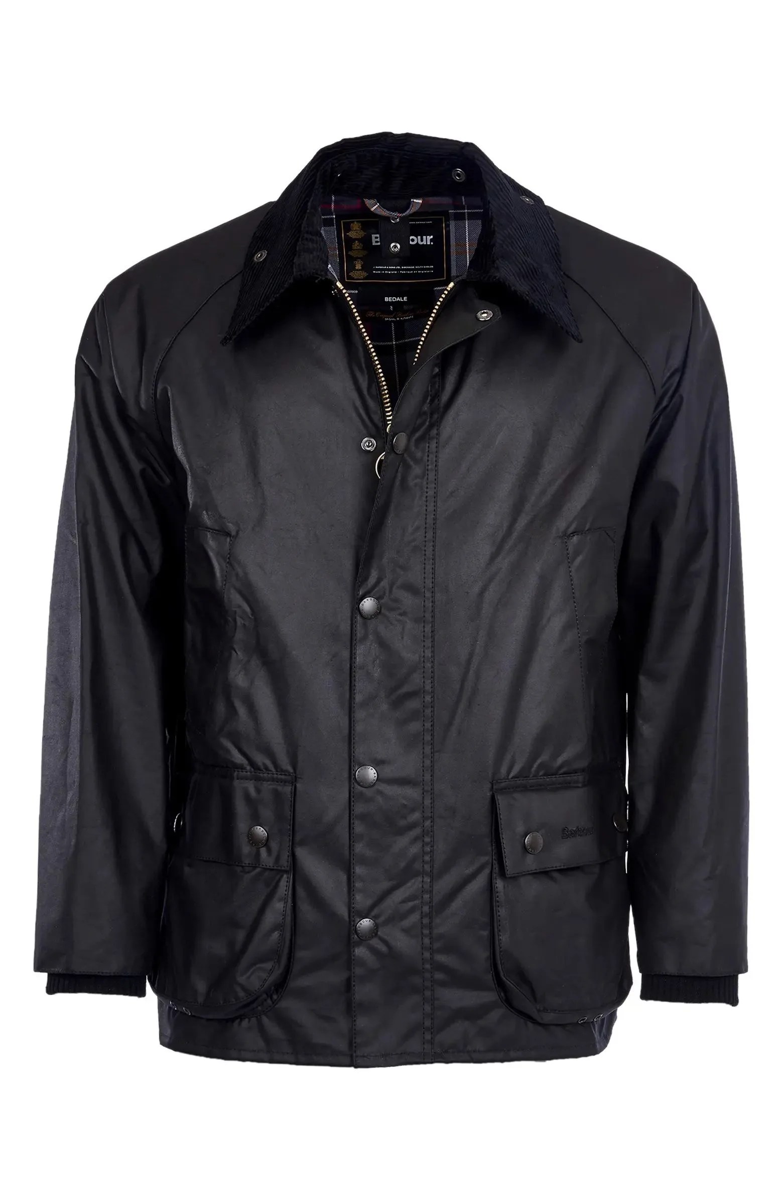 Barbour 'Bedale' Regular Fit Waxed Cotton Jacket, Size 40 in Black at Nordstrom