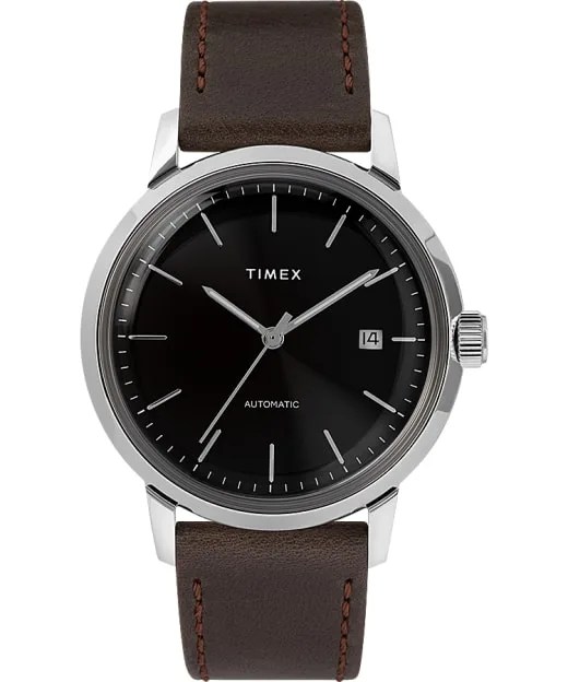 marlin 40mm automatic leather strap watch timex
