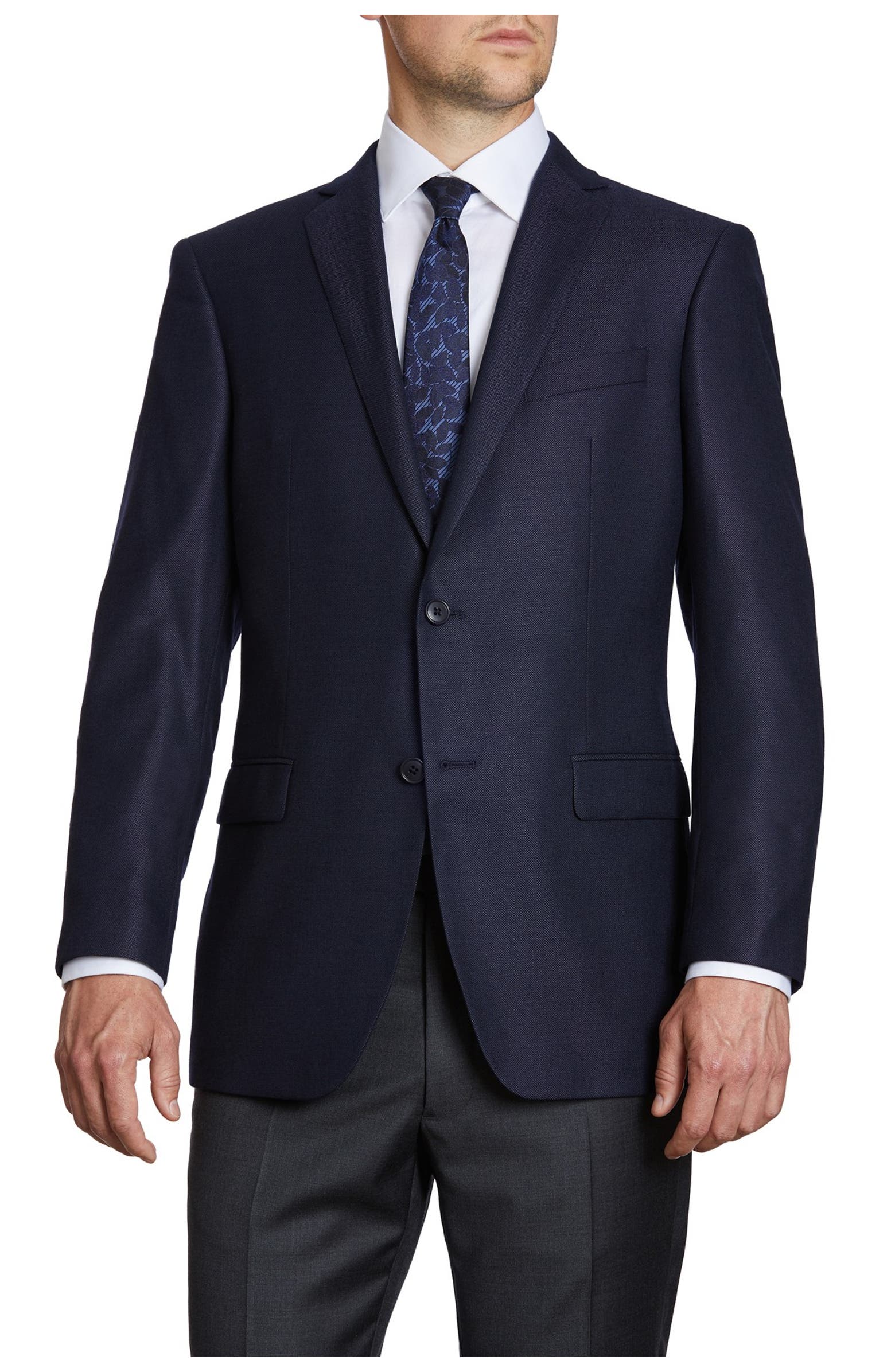 Notch Lapel Navy Wool Blend Sport Coat