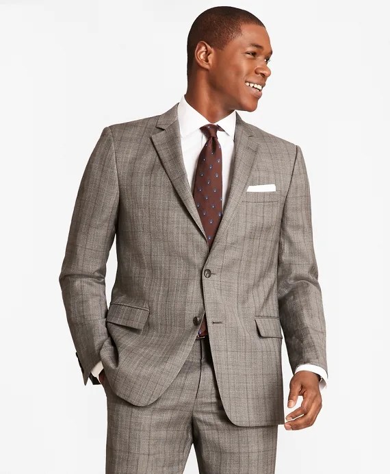 brooks brothers regent fit saxxon wool grey plaid 1818 suit