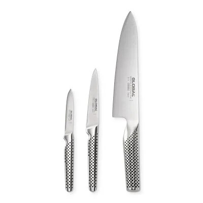 Global Classic 3 Piece Chef Peeler Serrated Utility Knife Set