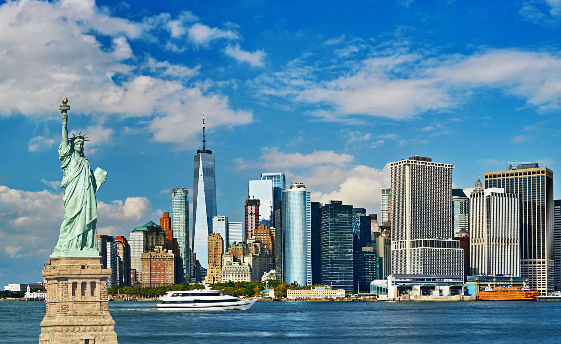 concept of new york city statue of liberty downtown