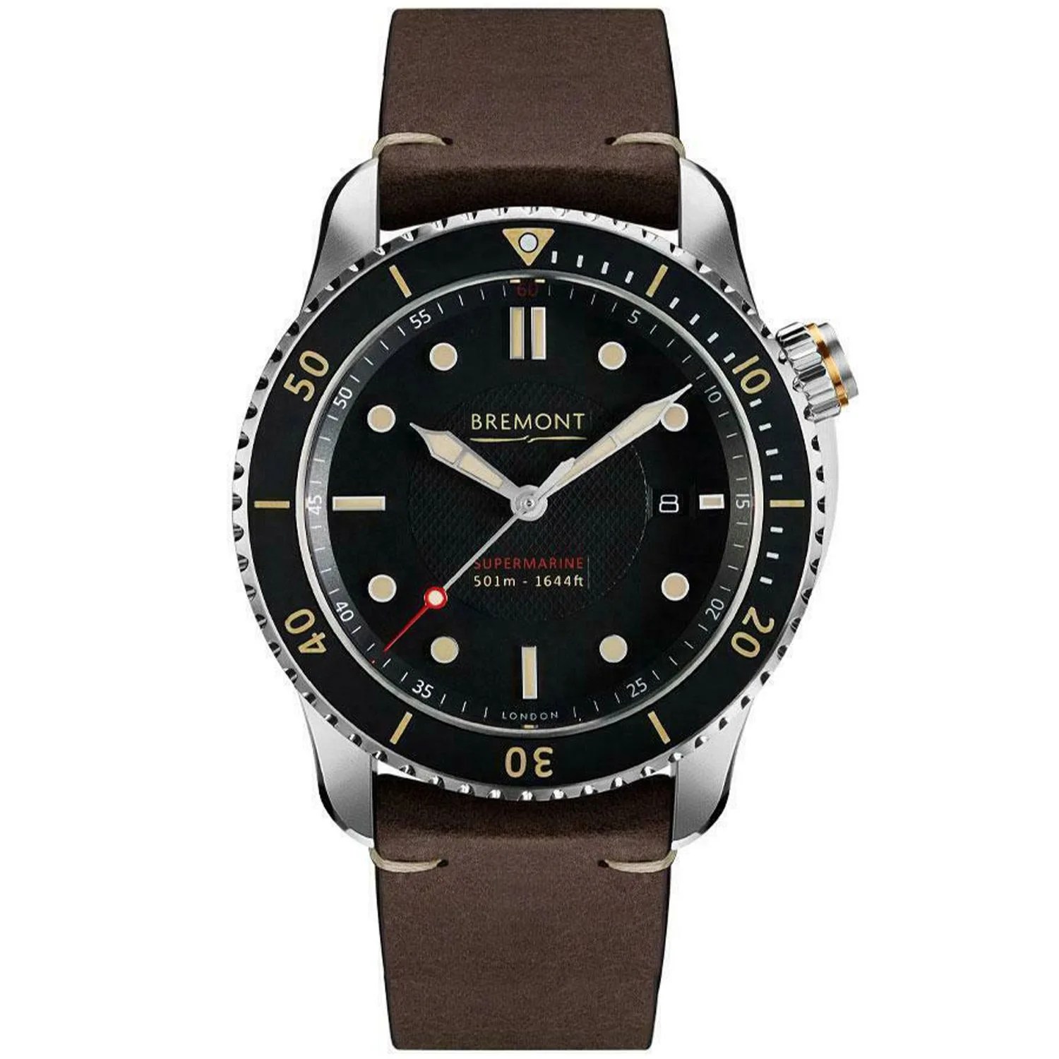 bremont supermarine s501 automatic black dial leather watch