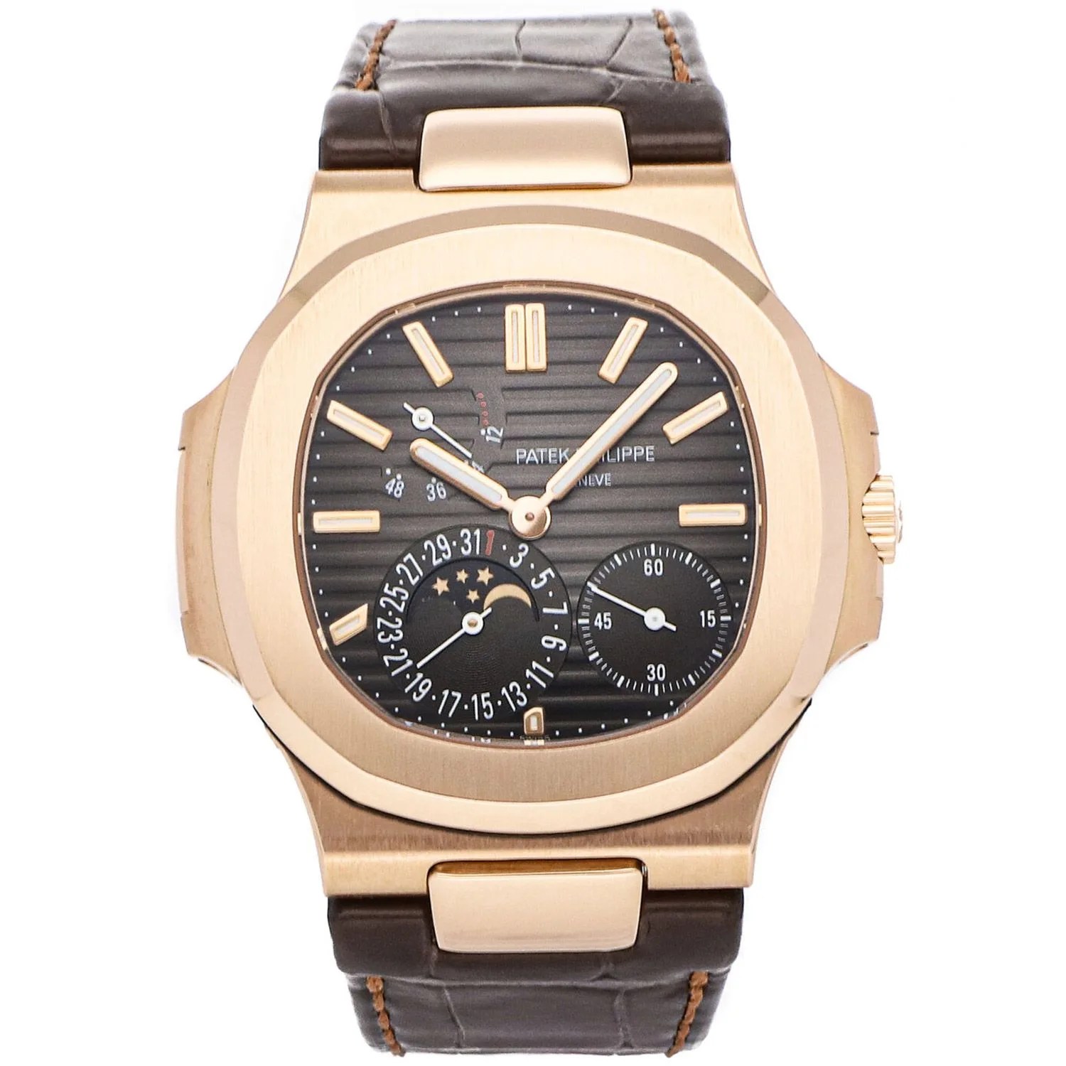 patek philippe nautilus moon phases auto rose gold mens strap watch 5712r