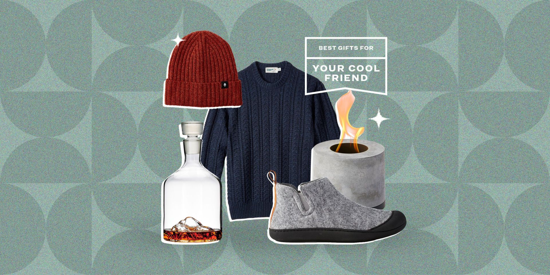 best gifts for your cool friend huckleberry beanie, sweater, fireplace, whiskey peaks, and shoe